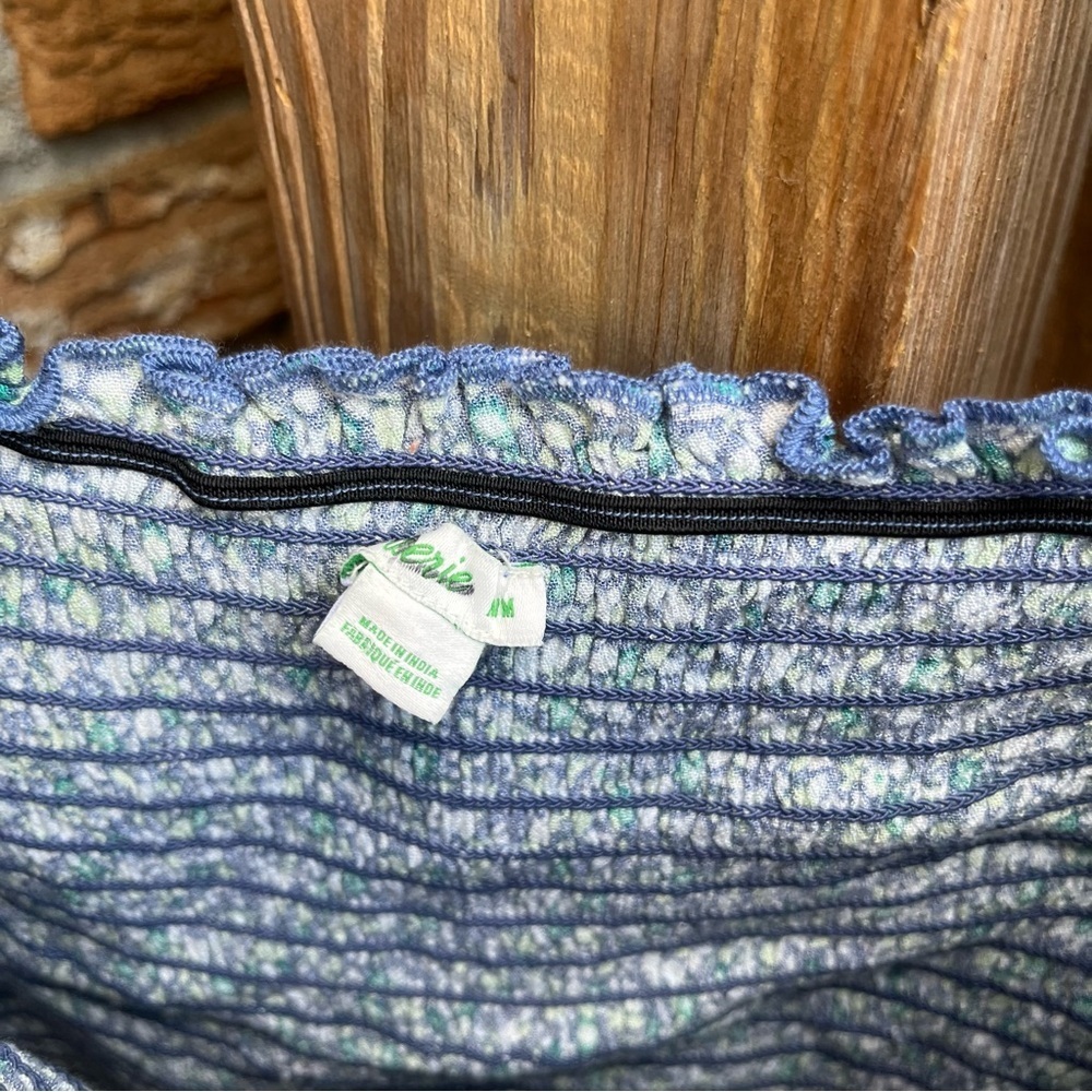 Aerie Blue Floral Puff Sleeve Crop Top Cottagecore - Picture 2 of 3